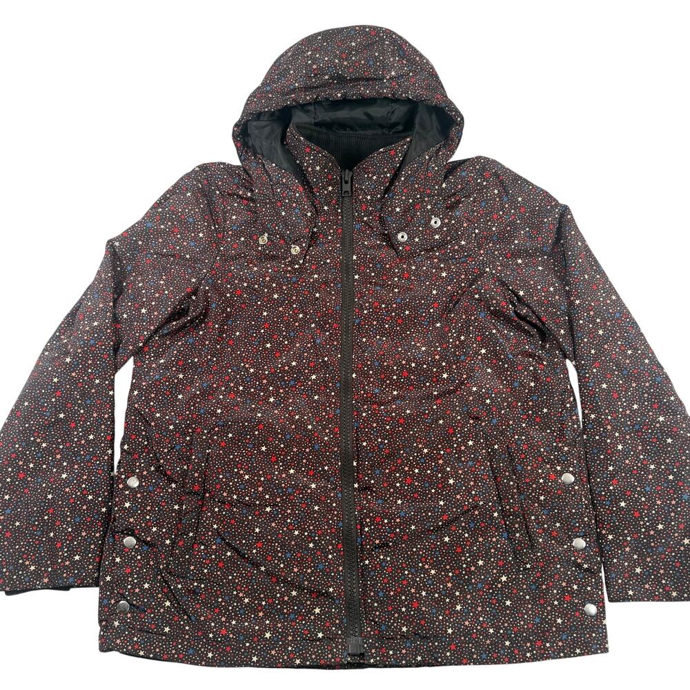 Madewell Star Print Hooded Jacket Size Medium Black Multicolor Full Zip Coat